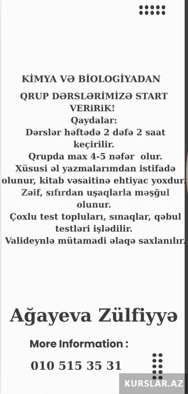 Kimya və biologiyadan online dərslər Kimya və biologiyadan online dərslər