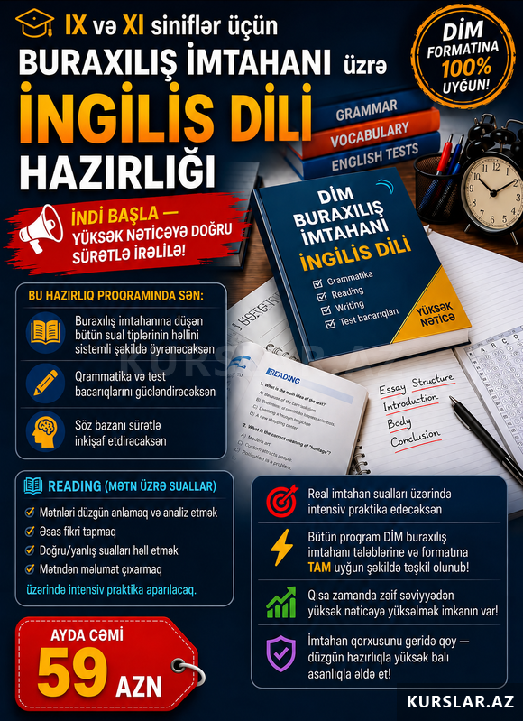 9-cu və 11-ci sinif Buraxılış İmtahan üzrə İngilis dili 9-cu və 11-ci sinif Buraxılış İmtahan üzrə İngilis dili