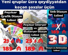 Qrafik dizayn, interyer dizayn, veb dizayn, 3D və animasiya