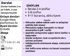Onlayn, əyani riyaziyyat dərsləri 5-11 siniflər